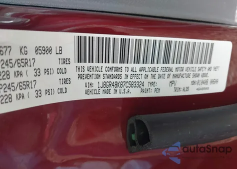 2007 Jeep Grand Cherokee Laredo from USA, damaged, VIN 1J8GR48K87C583324